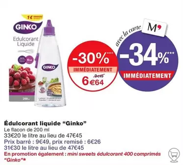 Ginko - Édulcorant Liquide offre à 6,64€ sur Monoprix