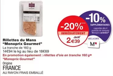 Monoprix - Rillettes Du Mans Gourmet offre à 2,39€ sur Monoprix