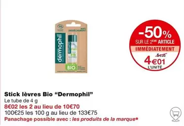 Dermophil - Stick Lèvres Bio offre à 4,01€ sur Monoprix