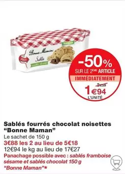 Bonne maman - Sablés Fourrés Chocolat Noisettes offre à 1,94€ sur Monoprix