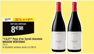 Maison Ventenac - Pays D'oc Syrah Amnésie