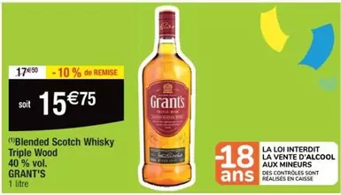 Grant's Triple Wood Blended Scotch Whisky 40% Vol. - Un whisky riche en saveurs, idéal pour les amateurs.