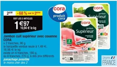 Cora - Jambon Cuit Supérieur Avec Couenne