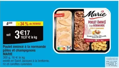 Marie - Poulet Émincé à la Normande avec Pâtes et Champignons