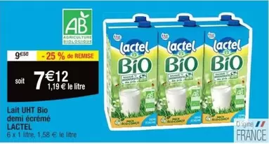 Lactel - Lait UHT Bio Demi Ecreme