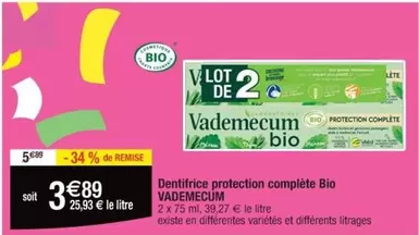 Vademecum - Dentifrice Protection Complète Bio