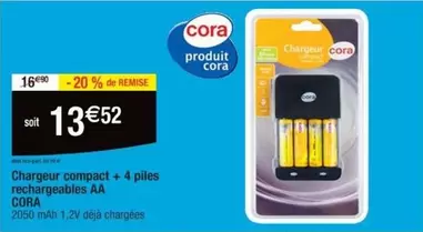 Cora - Chargeur Compact + 4 Piles Rechargeables Aa