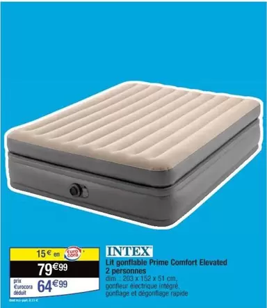 Intex - Lit Gonflable Prime Comfort Elevated 2 Personnes : Confort optimal, idéal pour 2 personnes, facile à gonfler et à transporter.