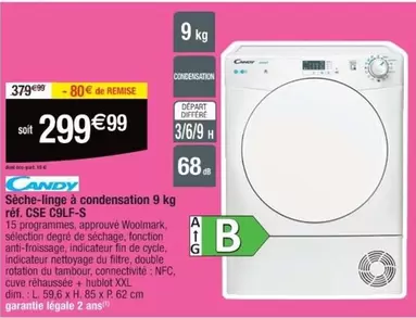 Seche-linge à condensation Dim Candy 9 Kg - Réf. CSE G91F-S