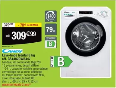 Lave-linge Frontal 8 Kg Dim - Candy - Promo Réf. Cs1482dwb447