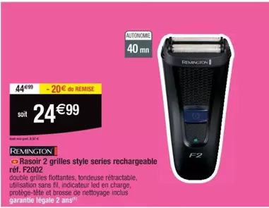 Remington Style Series : Rasoir Rechargeable à 2 Grilles - Performances Optimales pour un Rasage Précis