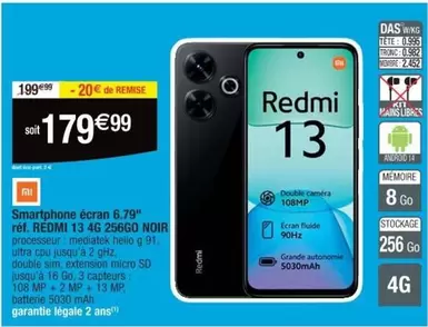 Xiaomi Redmi 13 4G Smartphone 6.79 Noir - 256Go de stockage