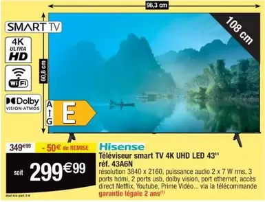 Hisense 43 Smart TV 4K UHD LED - Réf. 4ka6n