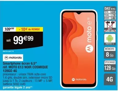 Motorola MOTO E13 Noir Cosmique - Smartphone 4G Eéran 65 avec promotion