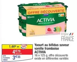 Activia - Yaourt Au Bifidus Saveur Vanille Framboise : Une délicieuse option saine avec bifidus, saveur vanille et framboise.