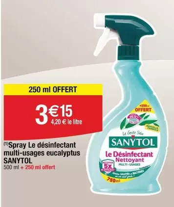 Sanytol Spray Désinfectant Multi-usages Eucalyptus - Efficacité désinfectante et parfum frais, idéal pour toutes les surfaces