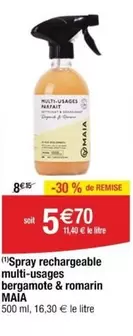 Maia - Spray Rechargeable Multi-usages Bergamote & Romarin : Éco-responsable, pratique et parfumé pour toutes vos envies