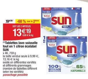 Tefal Sun Tablettes Lave-Vaisselle Tout En 1 Citron Écolabel - Efficacité et Écologie en Un