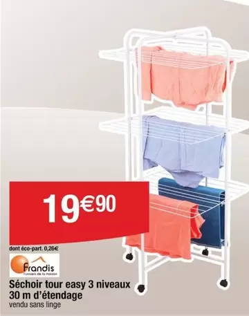 Frondis Séchoir Tour Easy 3 Niveaux - 30 M D'étendage : pratique et efficace pour votre linge !