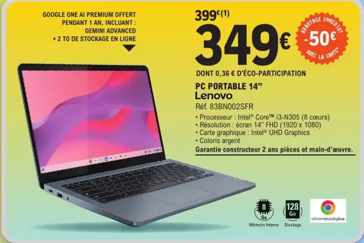 Lenovo - Pc Portable 14" offre à 349€ sur E.Leclerc