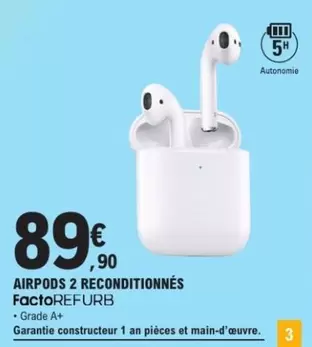 Factorefurb - Airpods 2 Reconditionnes offre à 89,9€ sur E.Leclerc