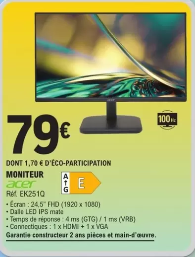 Acer - Moniteur offre à 79€ sur E.Leclerc