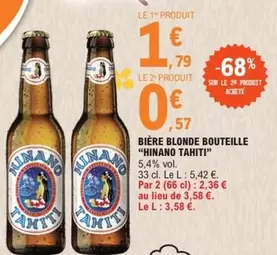 Tahiti - "hinano " - Bière Blonde Bouteille