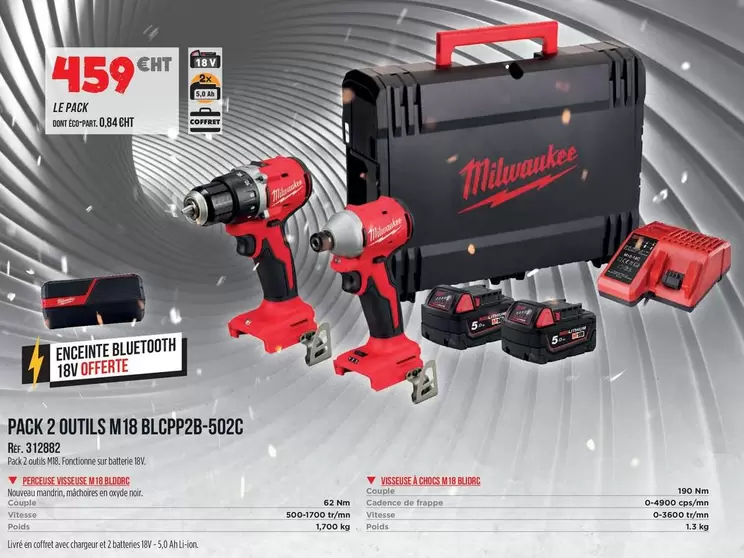 Milwaukee - Pack 2 Outils M18 BLCP2B 502C offre à 459€ sur Master Pro