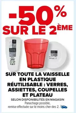 Promotion sur la vaisselle en plastique réutilisable : verres, assiettes, coupelles et plateau