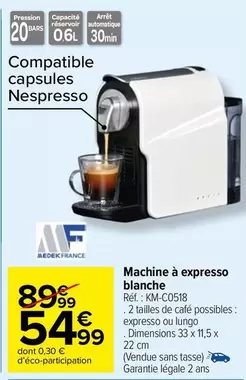 Nespresso Medek France - Machine à Expresso Blanche : Élégante, performante et idéale pour les amateurs de café