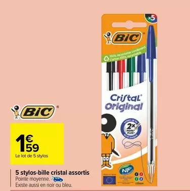 BIC - 5 Stylos-bille Cristal Assortis