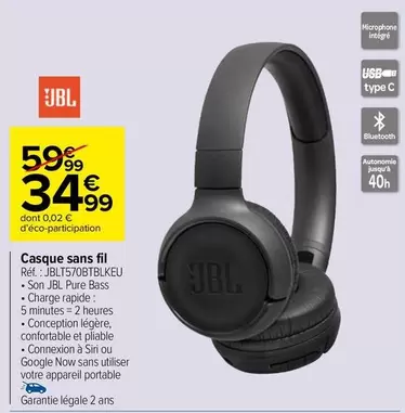 JBL - Casque Sans Fil offre à 34,99€ sur Carrefour Market