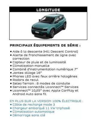 Principaux Équipements De Serie : offre sur Jeep