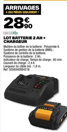 Lot Batterie 2 Ah + Chargeur