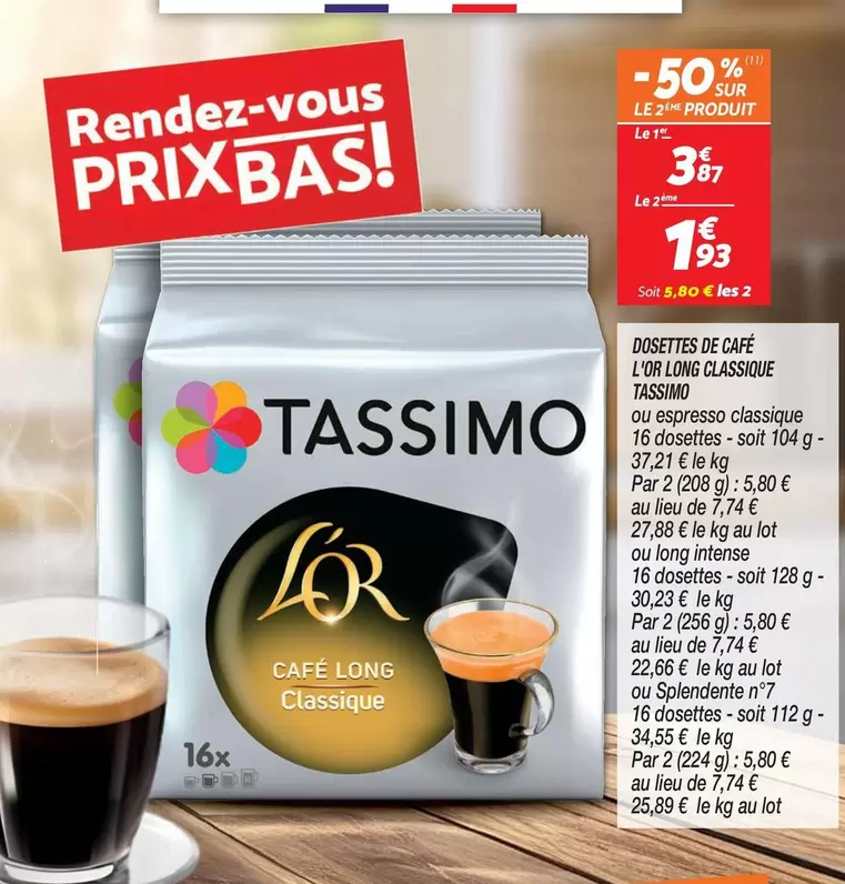 Tassimo - Dosettes De Café L'Or Long Classique offre à 3,87€ sur Netto