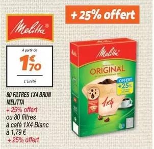 Melitta - 80 Filtres 1x4 Brun +25% Offert ou 80 Filtres À Café 1x4 Blanc - Promo Filtres à Café