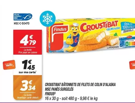 Findus Croustibat : Bâtonnets de Filets de Colin d'Alaska MSC Panés Surgelés