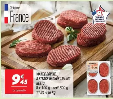 Viande Bovine: 8 Steaks Hachés 15% Mg