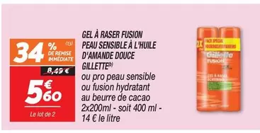 Gillette Fusion Gel À Raser Peau Sensible - Huile D'amande Douce, douceur et confort pour un rasage parfait