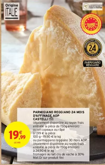 Castelli - Parmigiano Reggiano 24 Mois AOP : Fromage Affiné au Goût Intense et Authentique