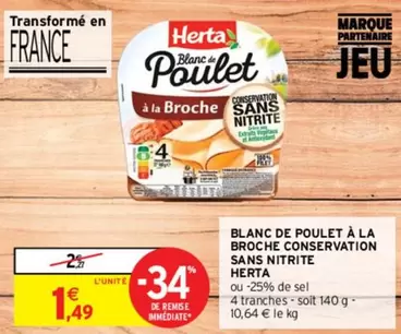 Herta - Blanc de Poulet à la Broche, sans nitrite, idéal pour une conservation saine et savoureuse