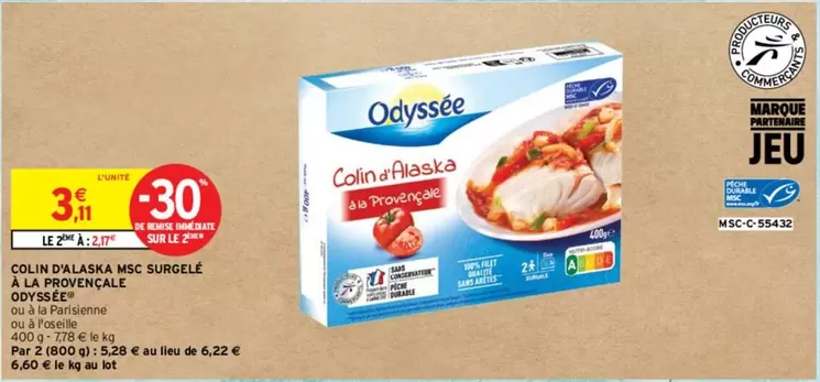 Odyssée - Colin D'Alaska Mas Surgelé : Promo sur un Poisson de Qualité, Prêt à Cuire, Idéal pour Vos Repas