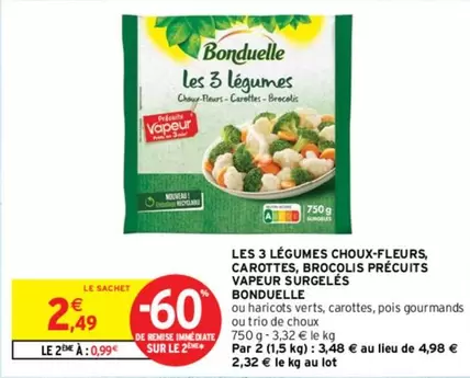 Bonduelle - Légumes Choux-fleurs, Carottes, Brocolis Précuits Vapeur Surgelés