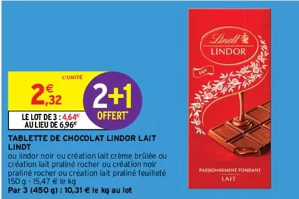 lindt - tablette de chocolat lindor lait