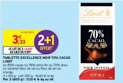 Lindt - Tablette Excellence Noir 70% Cacao