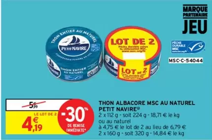 petit navire - thon albacore msc au naturel