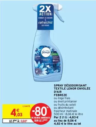 Febreze Spray Désodorisant Textile Lenor Envolée D'air - Parfum frais pour vos tissus