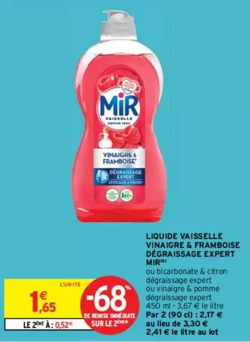 Mir Liquide Vaisselle Vinaigre et Framboise - Dégraissage Expert, Promo Efficacité Maximale!