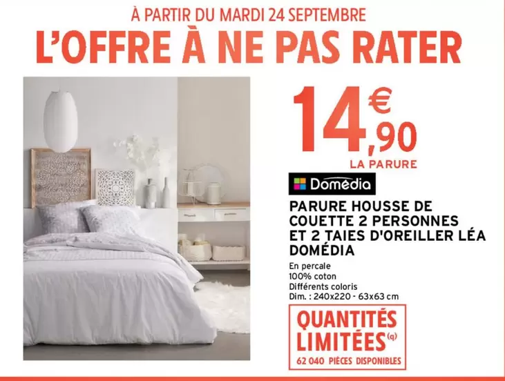 Domédia - Parure Housse De Couette Léa 2 Personnes avec 2 Taies d'Oreiller - Élégance et Confort