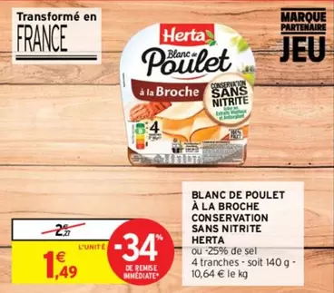 Herta - Blanc de Poulet à la Broche sans nitrite : un goût savoureux et une conservation saine